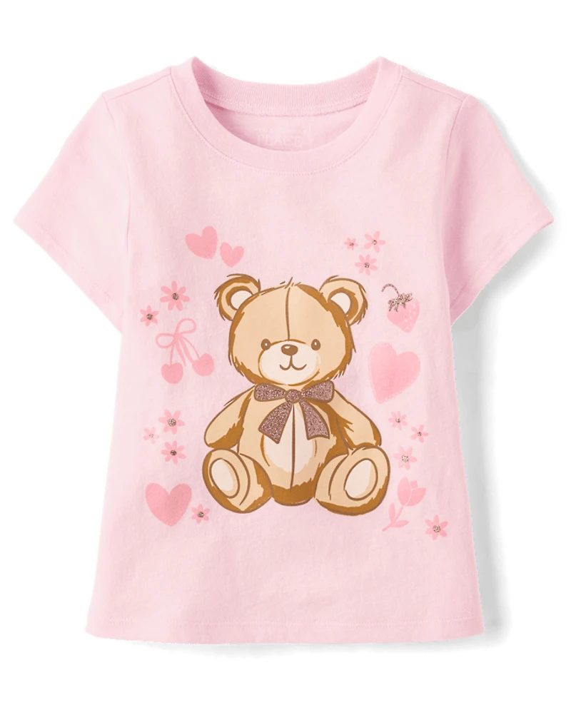 Baby And Toddler Girls Valentine's Day Teddy Bear Hearts Graphic Tee