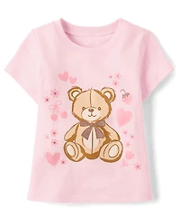 Baby And Toddler Girls Valentine's Day Teddy Bear Hearts Graphic Tee