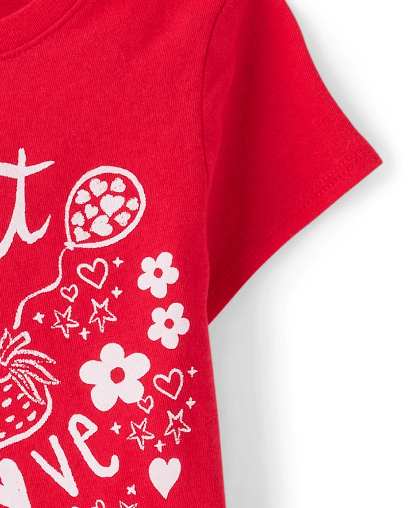 T-shirt graphique « Douces gribouillis » pour bébés et petites filles, idéal la Saint-Valentin