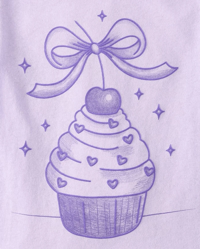 Baby And Toddler Girls Cupcake Bow Graphic Tee