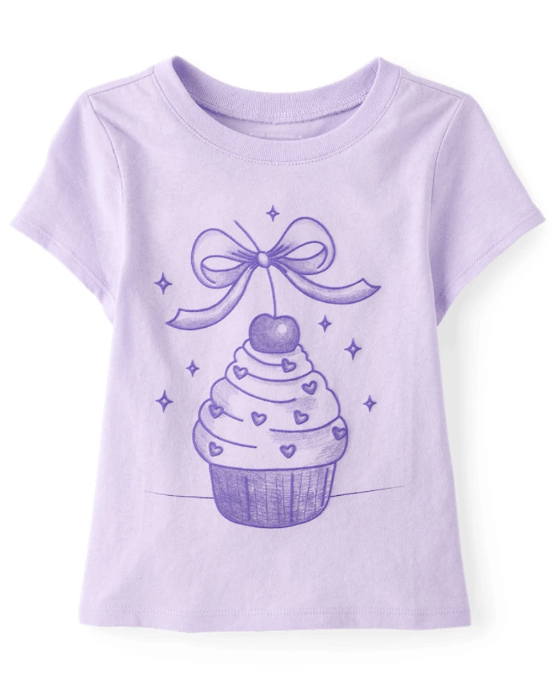 Baby And Toddler Girls Cupcake Bow Graphic Tee
