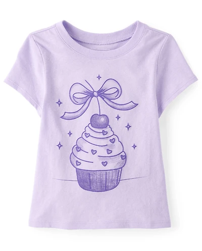 Baby And Toddler Girls Cupcake Bow Graphic Tee
