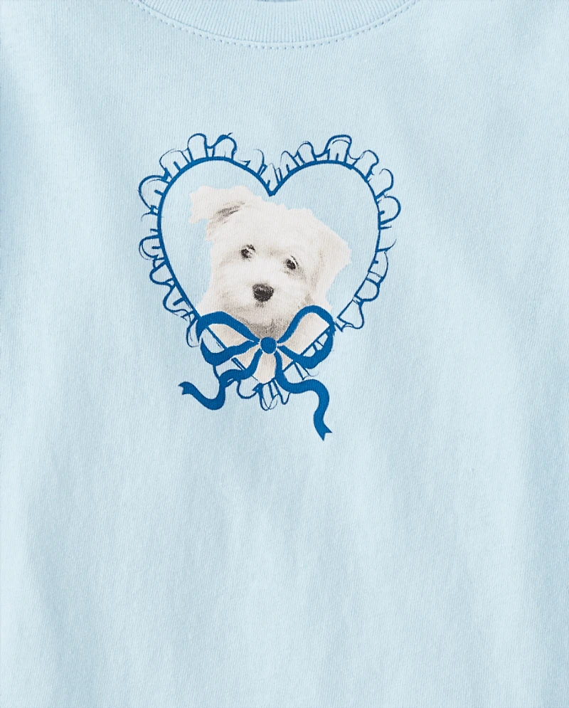 T-shirt graphique cœur chien pour bébé et petite fille