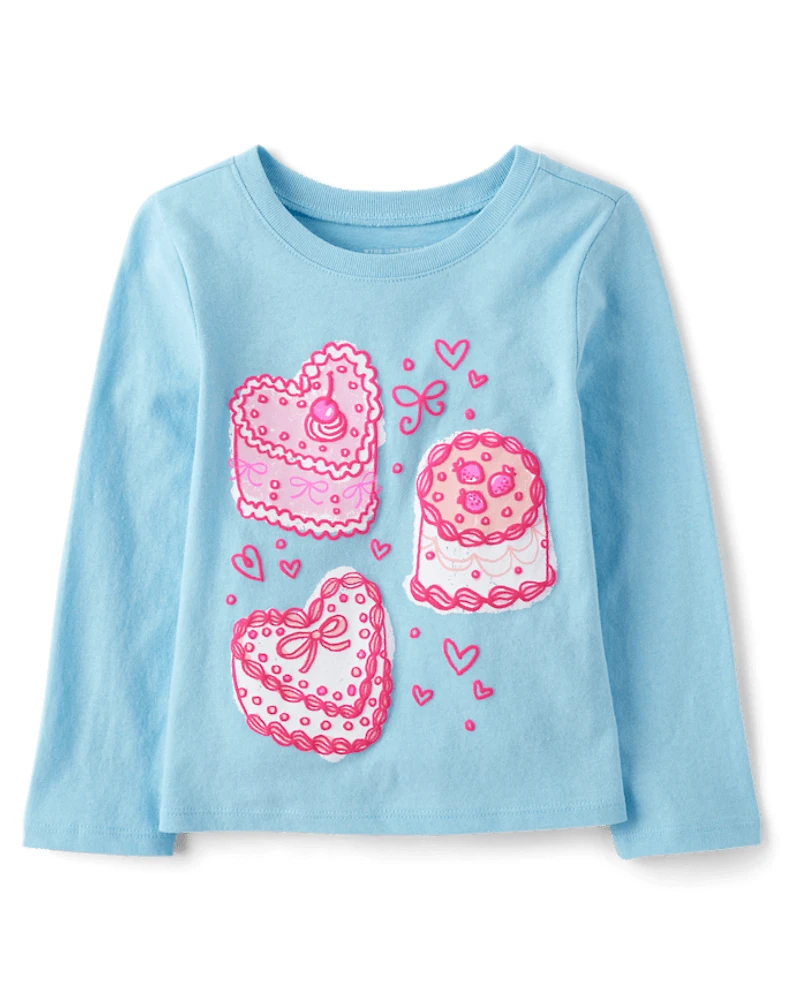 Baby And Toddler Girls Sweet Heart Cakes Puff Print Graphic Tee
