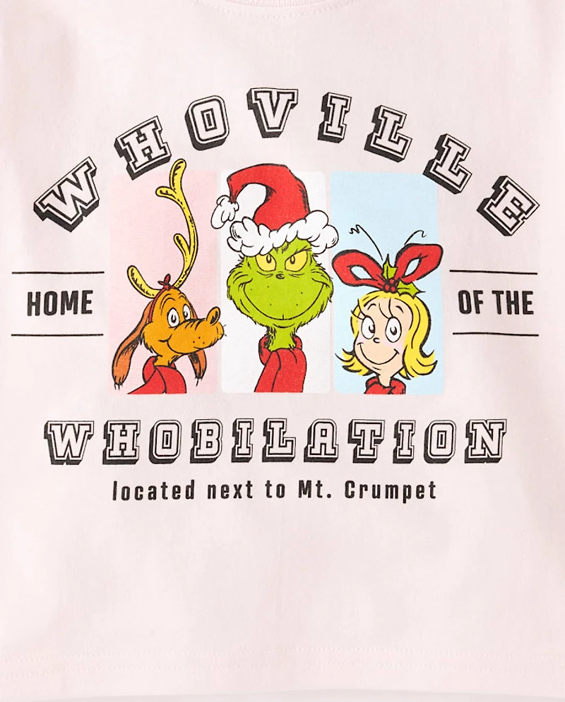 Girls Dr. Seuss The Grinch™ Whoville Whobilation Christmas Oversized Cropped Graphic Tee