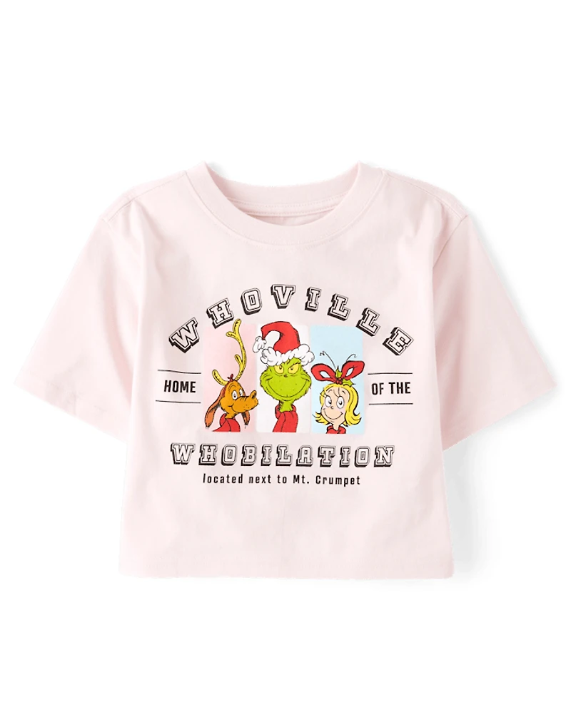 Girls Dr. Seuss The Grinch™ Whoville Whobilation Christmas Oversized Cropped Graphic Tee