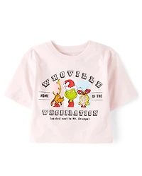 Girls Dr. Seuss The Grinch™ Whoville Whobilation Christmas Oversized Cropped Graphic Tee