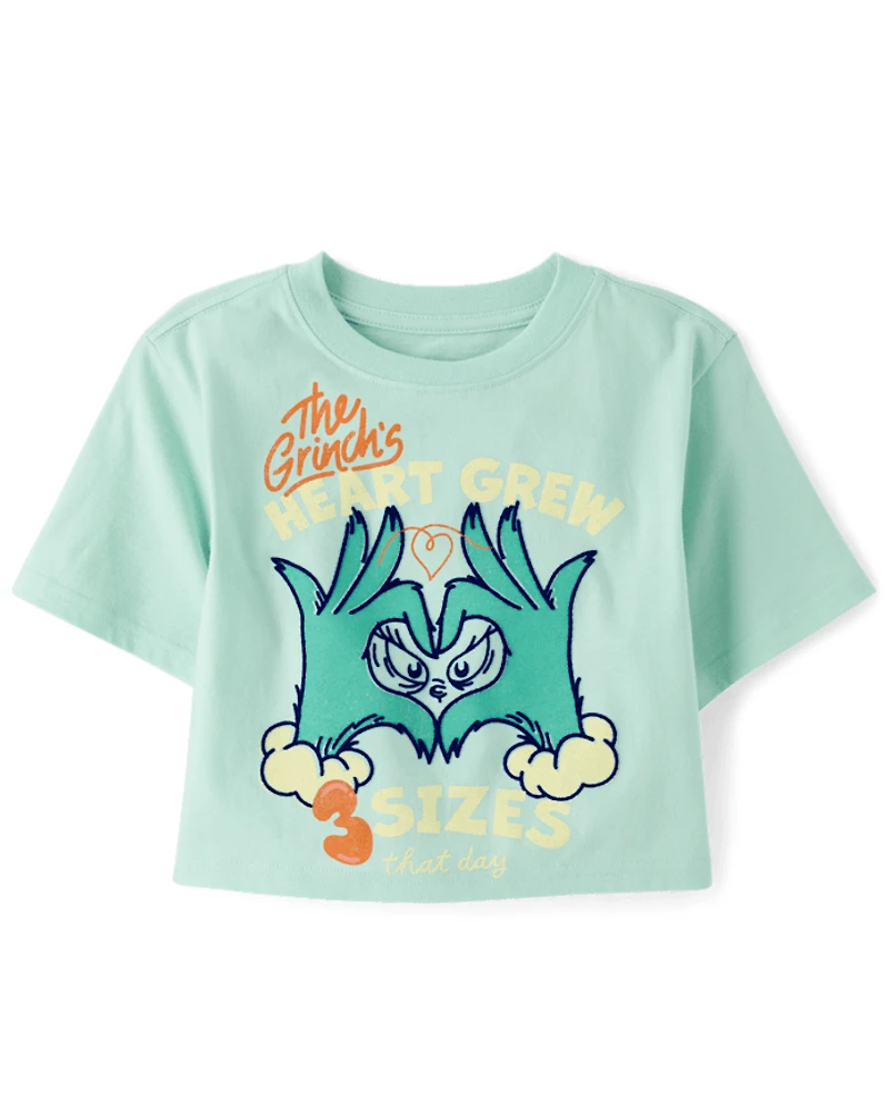 Girls Dr. Seuss The Grinch™ Heart Christmas Oversized Cropped Graphic Tee