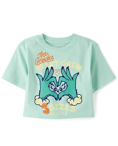 Girls Dr. Seuss The Grinch™ Heart Christmas Oversized Cropped Graphic Tee