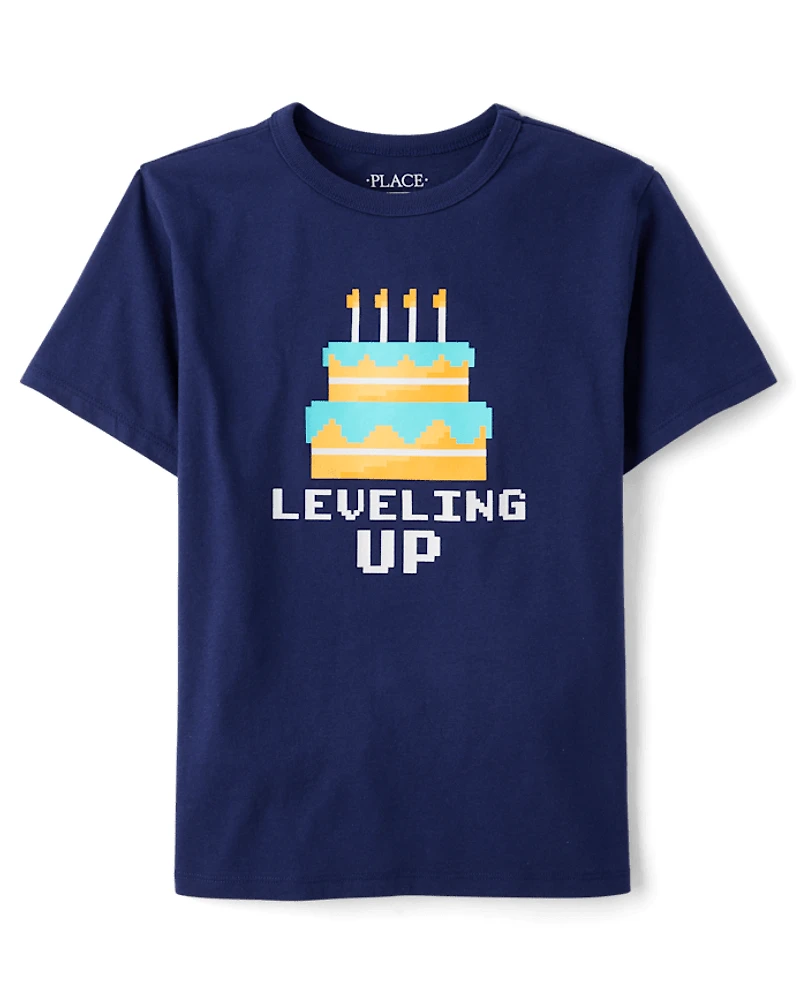 Boys Leveling Up Birthday Cake Graphic Tee
