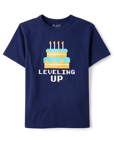 Boys Leveling Up Birthday Cake Graphic Tee
