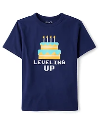 Boys Leveling Up Birthday Cake Graphic Tee