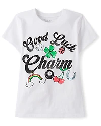 Girls St. Patrick's Day Good Luck Charm Graphic Tee