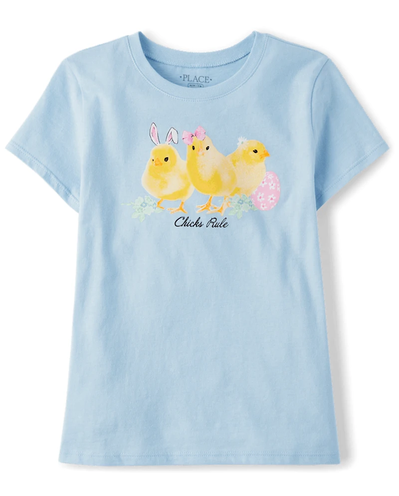 Girls Easter Chicks Rule Graphic Tee