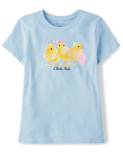 Girls Easter Chicks Rule Graphic Tee