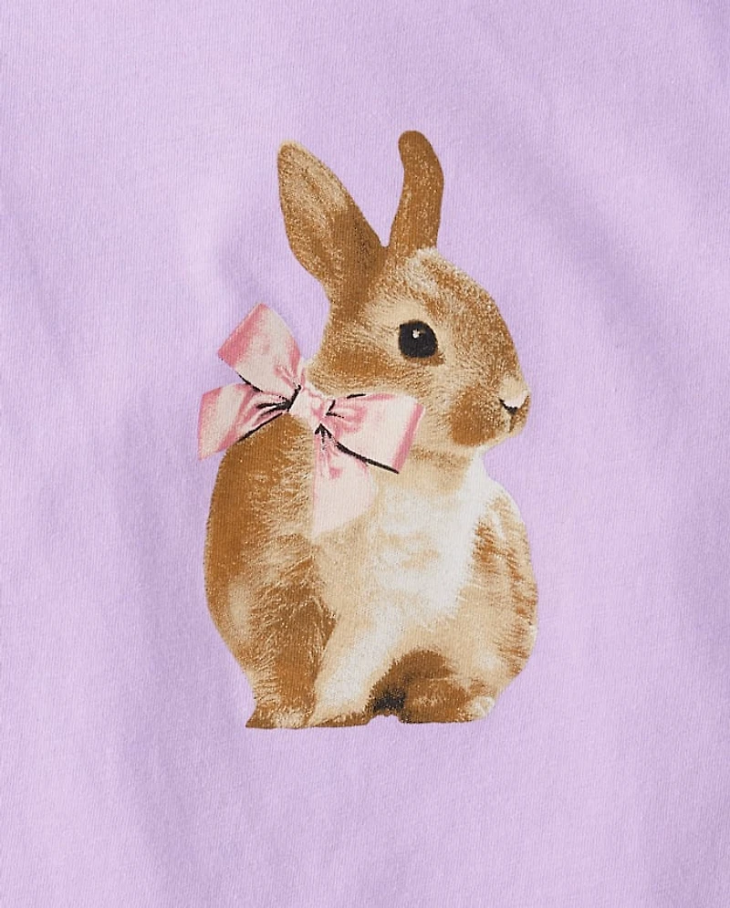 Girls Easter Bunny Bow Graphic Tee