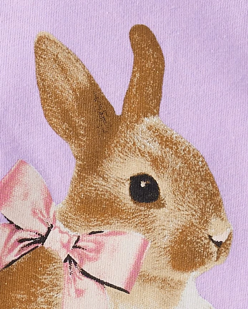 Girls Easter Bunny Bow Graphic Tee