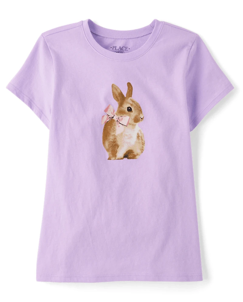 Girls Easter Bunny Bow Graphic Tee