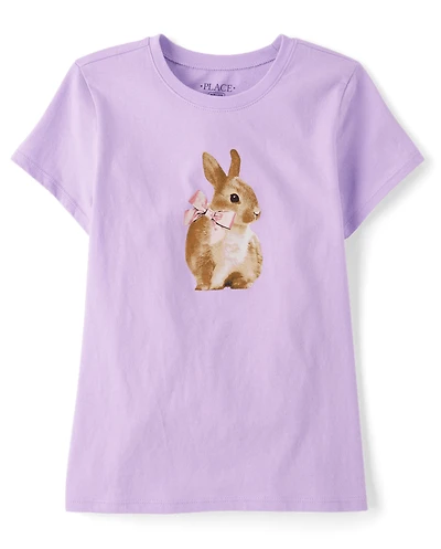 Girls Easter Bunny Bow Graphic Tee