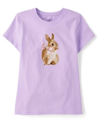 Girls Easter Bunny Bow Graphic Tee