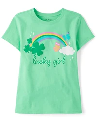 Girls St. Patrick's Day Lucky Girl Graphic Tee