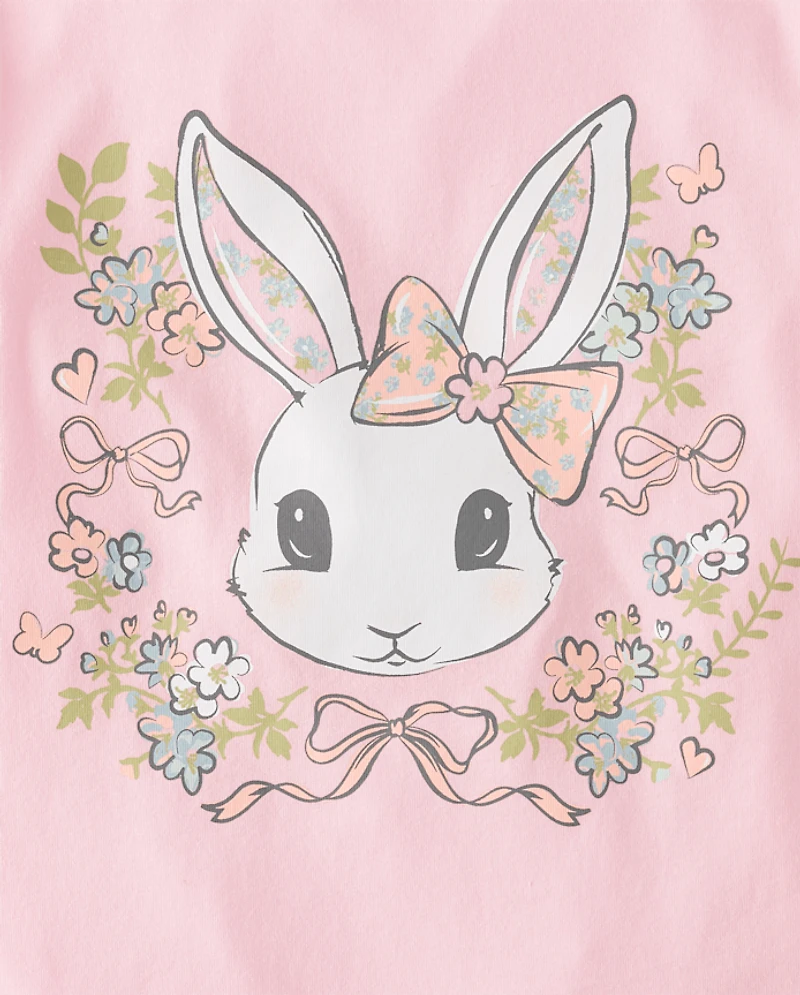 Girls Easter Bunny Floral Graphic Tee