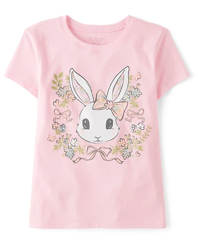 Girls Easter Bunny Floral Graphic Tee