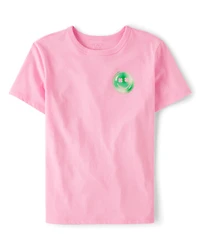 Girls St. Patrick's Day Happy Face Front And Back Oversized Graphic Tee