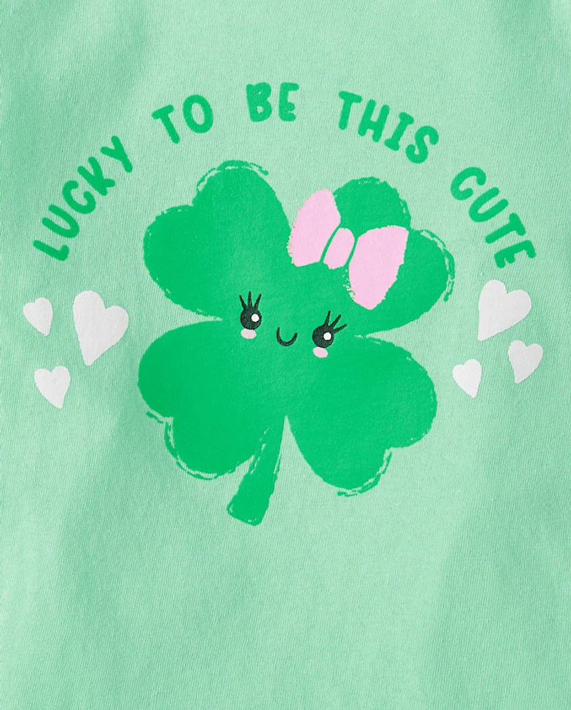 Baby And Toddler Girls St. Patrick's Day Cute Clover Graphic Tee
