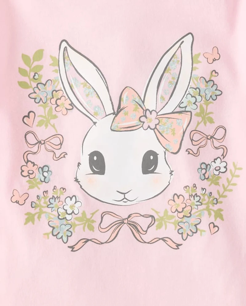 Baby And Toddler Girls Easter Bunny Floral Graphic Tee