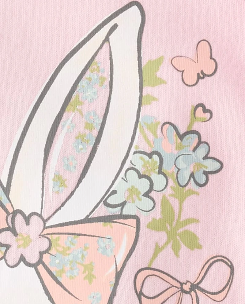 Baby And Toddler Girls Easter Bunny Floral Graphic Tee