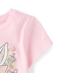 Baby And Toddler Girls Easter Bunny Floral  Graphic Tee