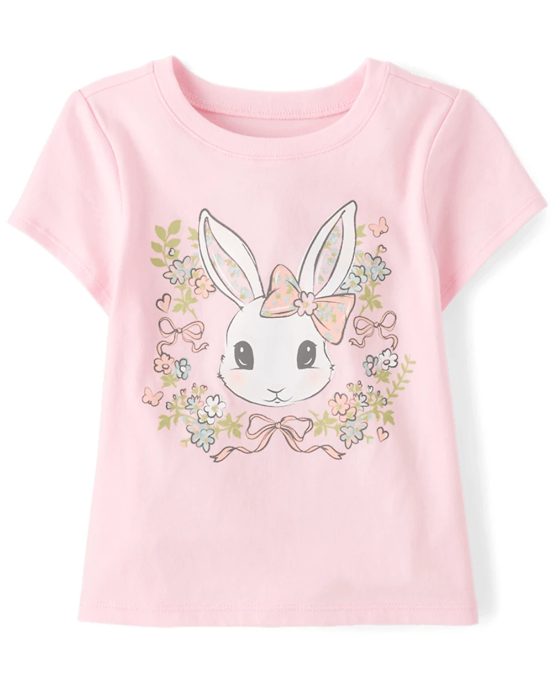 Baby And Toddler Girls Easter Bunny Floral Graphic Tee