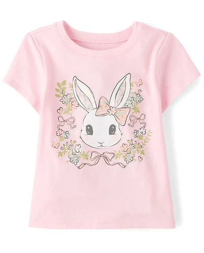 Baby And Toddler Girls Easter Bunny Floral Graphic Tee