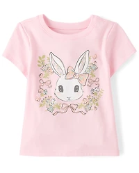 Baby And Toddler Girls Easter Bunny Floral  Graphic Tee