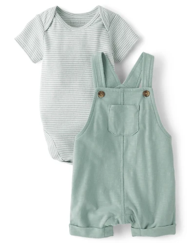 Baby Boys Marled Overalls 2-Piece Outfit Set
