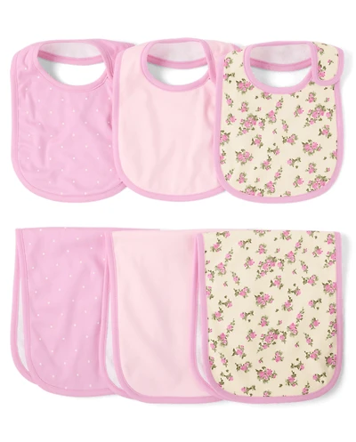 Baby Girls Floral Bib And Burp Cloth 6-Piece Set
