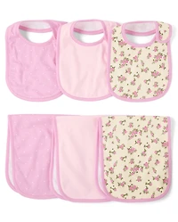 Baby Girls Floral Bib And Burp Cloth 6-Piece Set