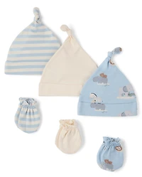 Baby Boys Animal Hat And Mittens 6-Piece Set