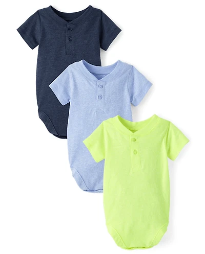 Baby Boys Marled Henley Bodysuit 3-Pack