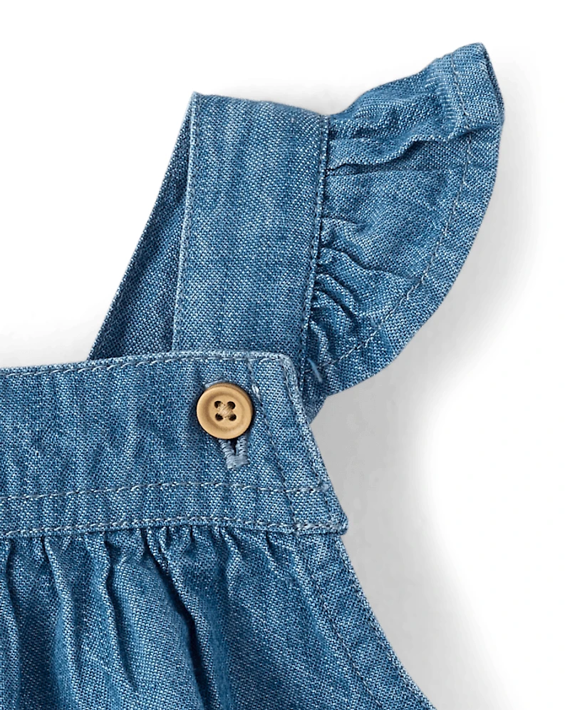Baby Girls Chambray Flutter Overalls