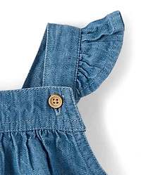 Baby Girls Chambray Flutter Overalls