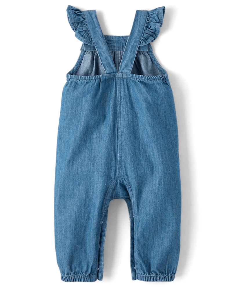 Salopette en chambray à volants pour bébé fille