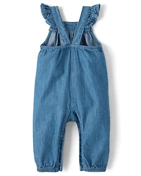 Salopette en chambray à volants pour bébé fille