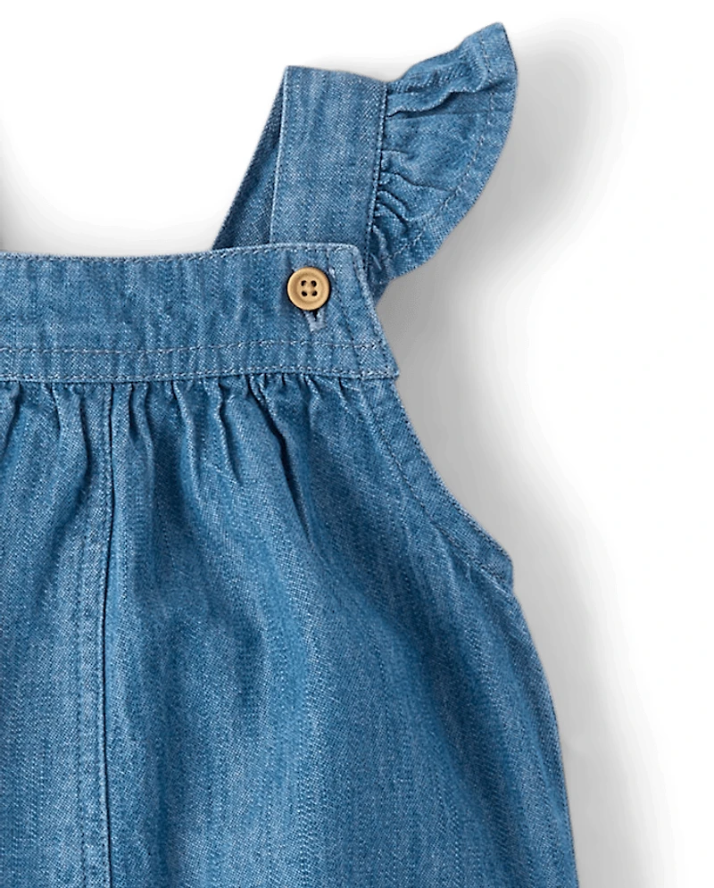 Baby Girls Chambray Flutter Overalls