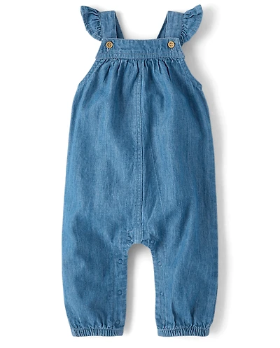 Baby Girls Chambray Flutter Overalls
