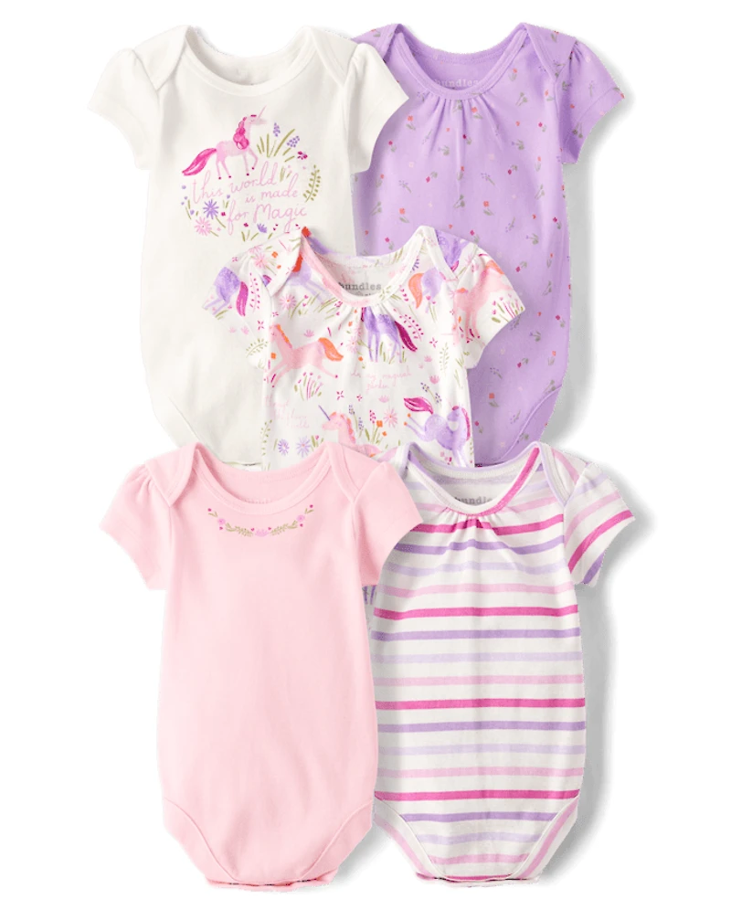 Baby Girls Unicorn Bodysuit 5-Pack