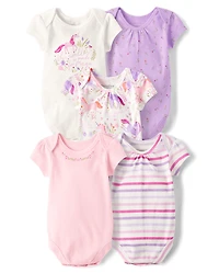 Baby Girls Unicorn Bodysuit 5-Pack