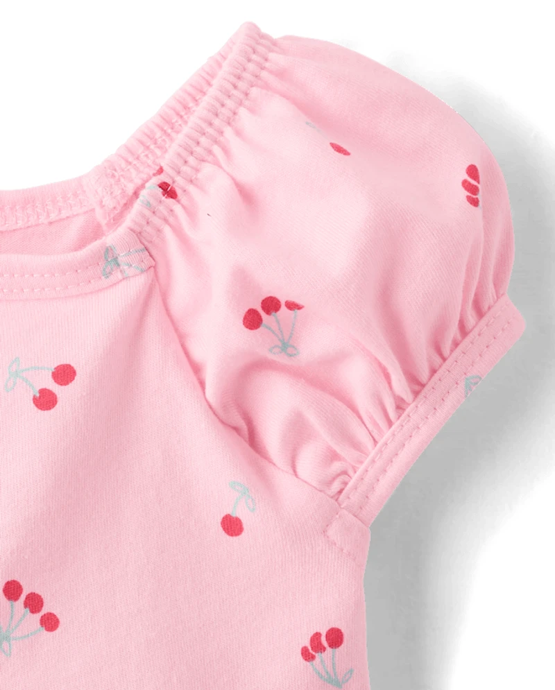 Baby Girls Embroidered Cherry Bubble Romper 2-Pack