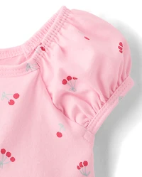 Baby Girls Embroidered Cherry Bubble Romper 2-Pack